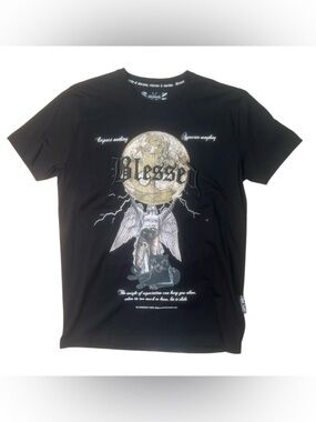 Sz M Blessed Graphic Black Men's T-Shirt